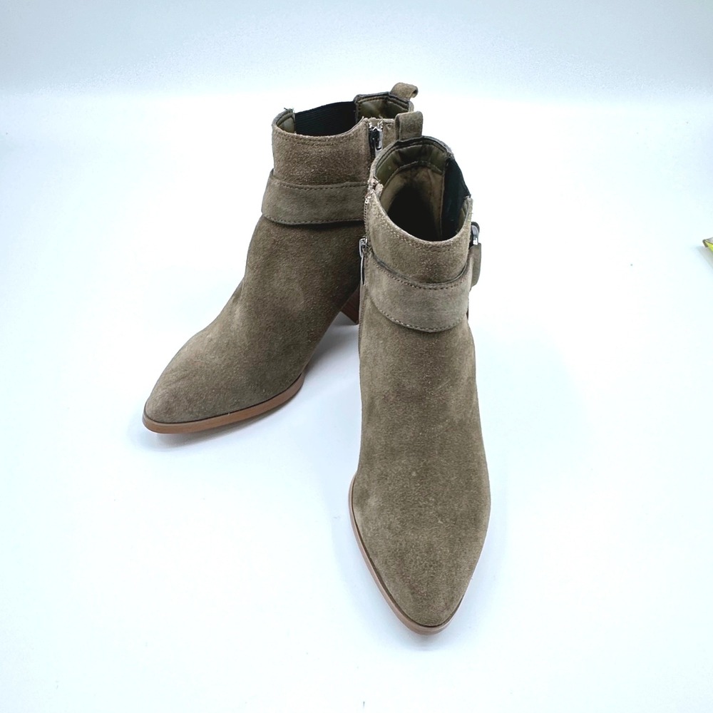 Marc Fisher Womens Olive Green Suede O-Ring Buckle Ankle Boots Block Heel 8.5M
